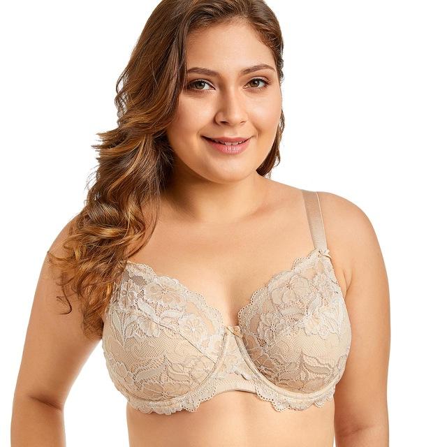 Delimira Women Full Coverage Underwired Non-Foam Plus Size Floral Lace  Bra