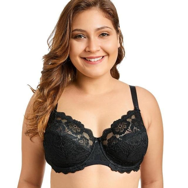 Delimira Women Full Coverage Underwired Non-Foam Plus Size Floral Lace  Bra