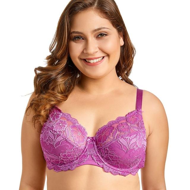 Delimira Women Full Coverage Underwired Non-Foam Plus Size Floral Lace  Bra