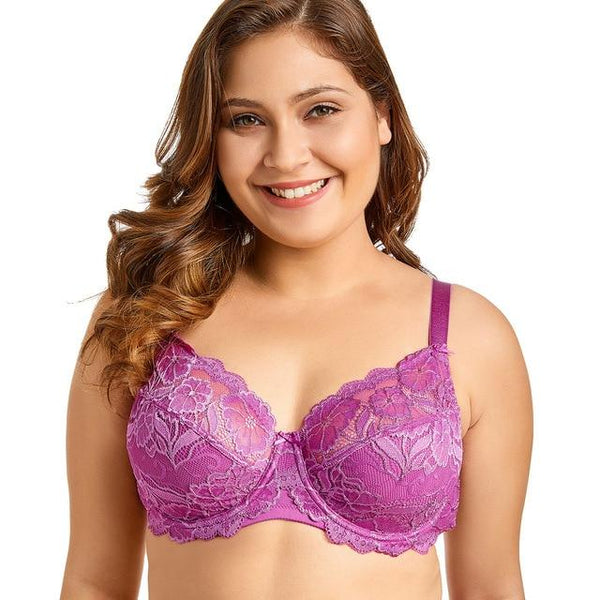 Delimira Women Full Coverage Underwired Non-Foam Plus Size Floral Lace  Bra
