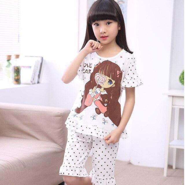Summer Children's Sleepwear Cotton Short-sleeves Shirt and Pant Suit Girls Family Pajamas Kids 3-12T Pyjamas Children Costumes