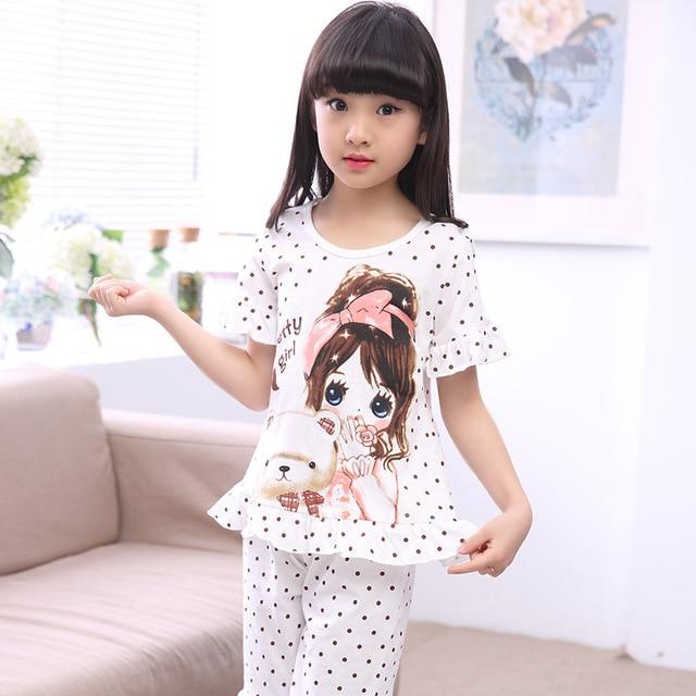 Summer Children's Sleepwear Cotton Short-sleeves Shirt and Pant Suit Girls Family Pajamas Kids 3-12T Pyjamas Children Costumes
