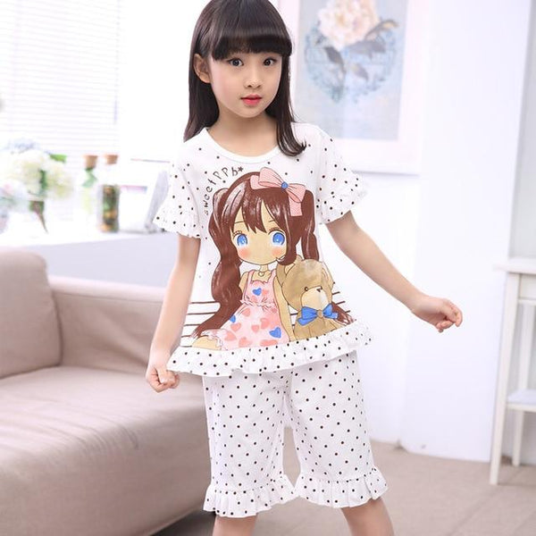 Summer Children's Sleepwear Cotton Short-sleeves Shirt and Pant Suit Girls Family Pajamas Kids 3-12T Pyjamas Children Costumes