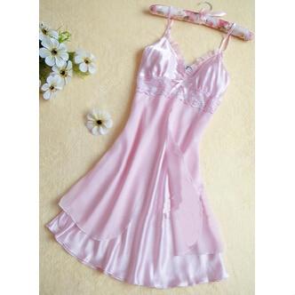 2017 Women Sexy Silk Satin Night Gown Sleeveless Nightdress Lace Sleep Dress V-neck Nighties Night Shirt Sleepwear Nightwear