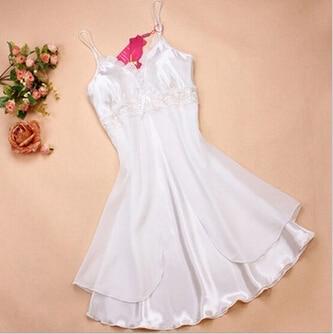 2017 Women Sexy Silk Satin Night Gown Sleeveless Nightdress Lace Sleep Dress V-neck Nighties Night Shirt Sleepwear Nightwear