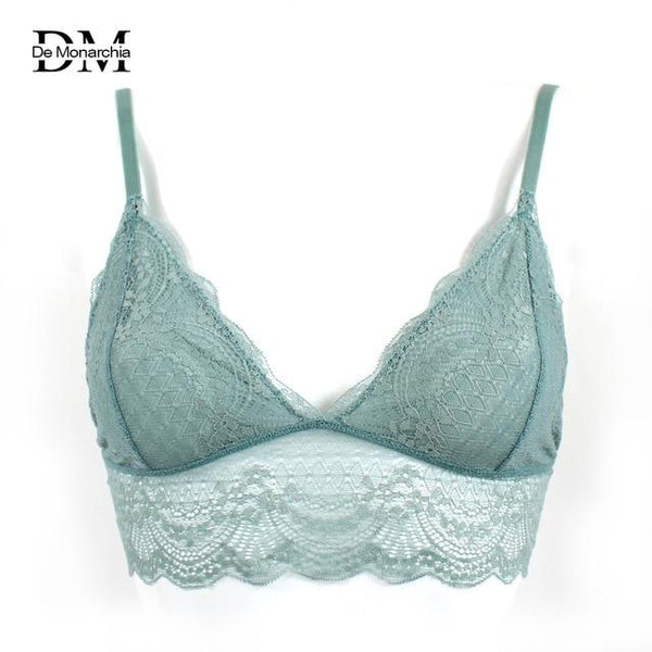 De Monarchia Women Sexy Lace Halter Bralette Unlined Underwear Bras Intimate Tops Ultrathin Bra Crop Top Floral 3/4 Cups