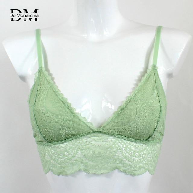 De Monarchia Women Sexy Lace Halter Bralette Unlined Underwear Bras Intimate Tops Ultrathin Bra Crop Top Floral 3/4 Cups