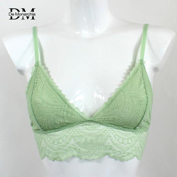 De Monarchia Women Sexy Lace Halter Bralette Unlined Underwear Bras Intimate Tops Ultrathin Bra Crop Top Floral 3/4 Cups