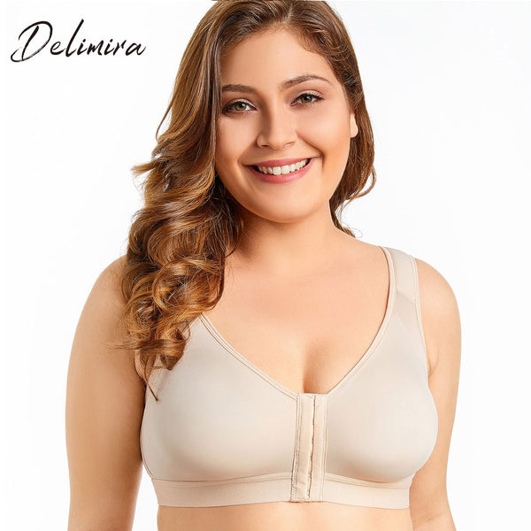 Delimira Women's Front Closure  Full Coverage Wire Free Back Support Bra