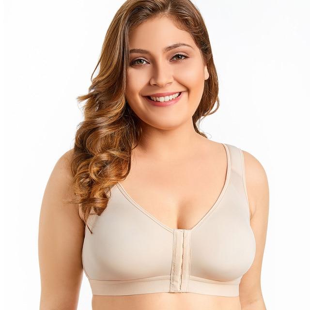 Delimira Women's Front Closure  Full Coverage Wire Free Back Support Bra