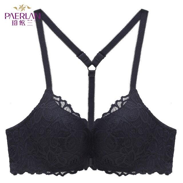 PAERLAN Front Closure Wire Free Lace Floral hit color Seamless bra small chest Push Up Y-shaped sexy back beauty underwear Women