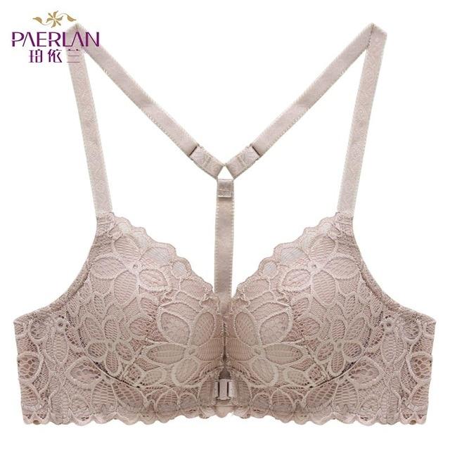 PAERLAN Front Closure Wire Free Lace Floral hit color Seamless bra small chest Push Up Y-shaped sexy back beauty underwear Women