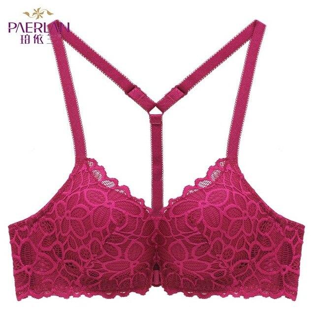 PAERLAN Front Closure Wire Free Lace Floral hit color Seamless bra small chest Push Up Y-shaped sexy back beauty underwear Women