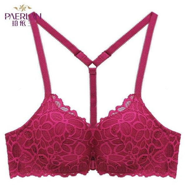 PAERLAN Front Closure Wire Free Lace Floral hit color Seamless bra small chest Push Up Y-shaped sexy back beauty underwear Women