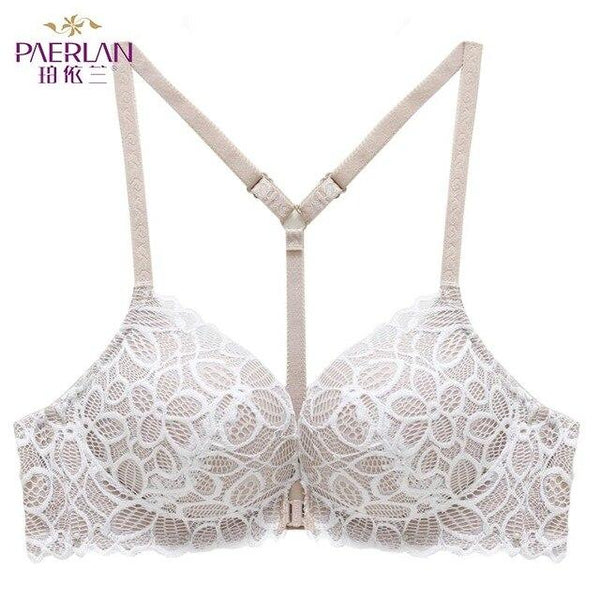 PAERLAN Front Closure Wire Free Lace Floral hit color Seamless bra small chest Push Up Y-shaped sexy back beauty underwear Women
