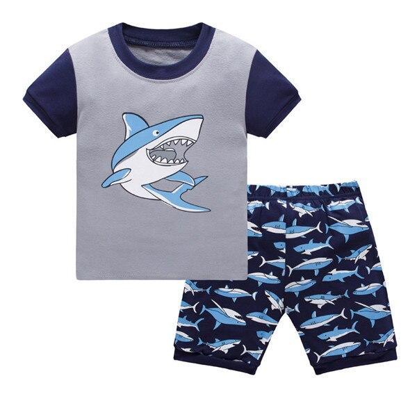 Summer Baby kids Pajamas Set 100% Cotton Children Short Sleeve sleepwear  Cartoon Shark pattern Boys pyjamas girls home suit