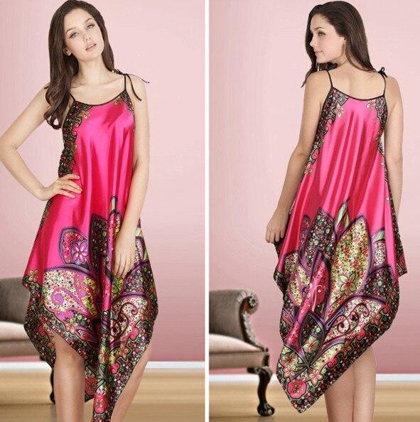 Sexy Sexy Women Imitated Silk Sleepwear Robes Dress Night Skirt Nighty Nightgowns Color Rose Yellow Red