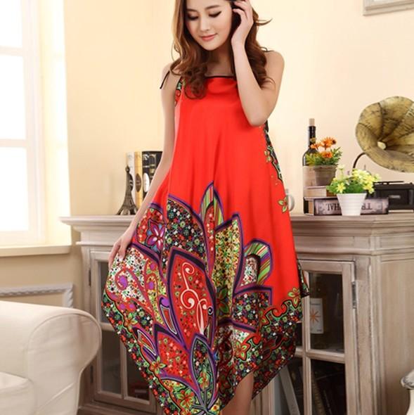 Sexy Sexy Women Imitated Silk Sleepwear Robes Dress Night Skirt Nighty Nightgowns Color Rose Yellow Red