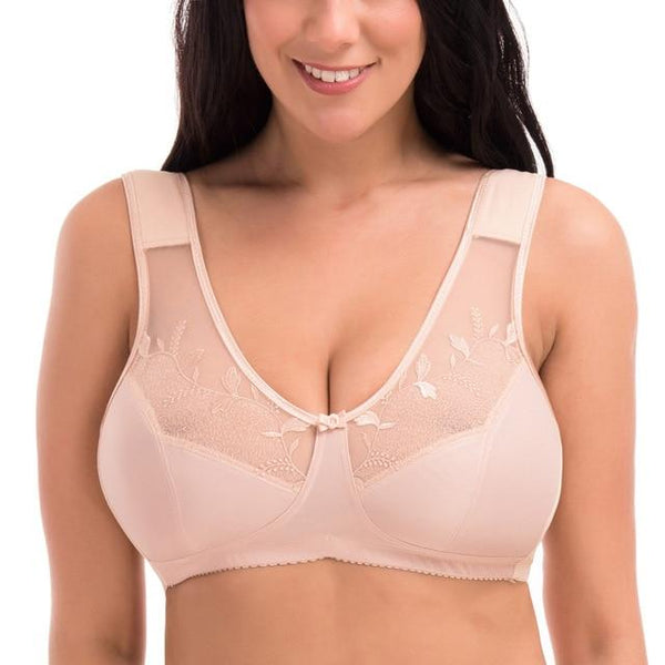 Women's Soft Cups Embroibered Wireless Full Coverage Minimizer Bra Size 34-44 B C D DD E