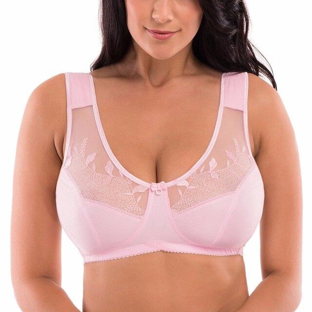 Women's Soft Cups Embroibered Wireless Full Coverage Minimizer Bra Size 34-44 B C D DD E