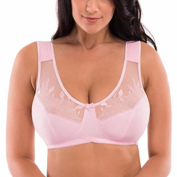 Women's Soft Cups Embroibered Wireless Full Coverage Minimizer Bra Size 34-44 B C D DD E