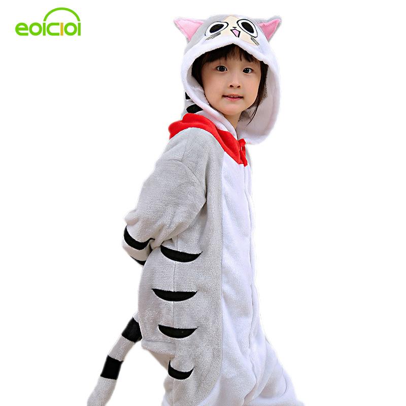 EOICIOI New Hooded Children Pajamas Winter Flannel Cartoon Cat   Kids Boys Girls Pijamas Baby Cosplay Pyjamas Sleepwear Onesies