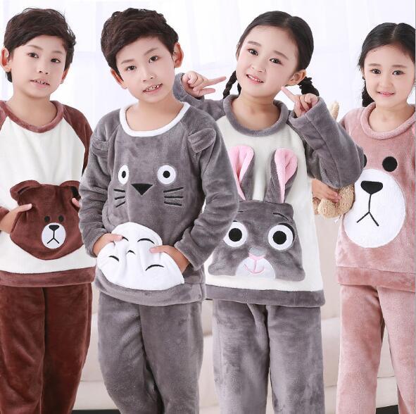 Winter Children Fleece Pajamas Warm Flannel Sleepwear Girls Loungewear Coral Fleece Kids pijamas Homewear Boys Pyjama HVNU11