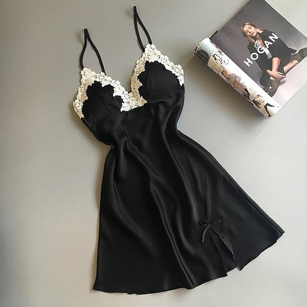 Women Nighties Night Suit Dress Summer Sexy Nightgowns Sleepwear Satin Nightgown Female Home Dress Elegant Nightwear Chest Pads