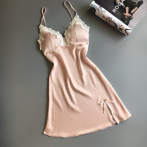 Women Nighties Night Suit Dress Summer Sexy Nightgowns Sleepwear Satin Nightgown Female Home Dress Elegant Nightwear Chest Pads