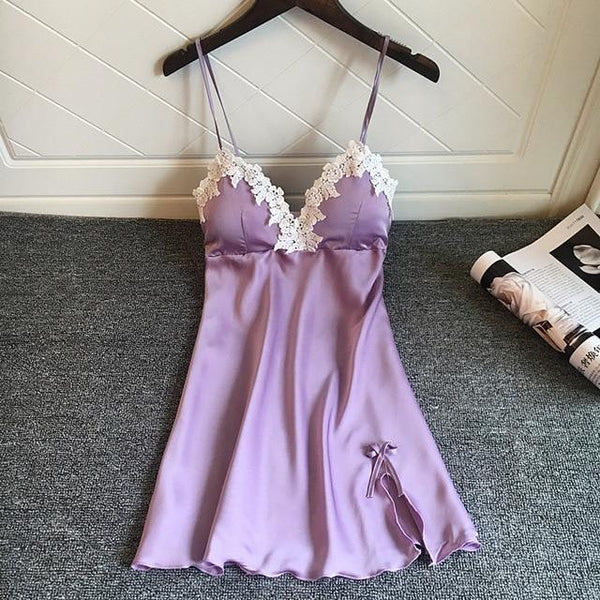 Women Nighties Night Suit Dress Summer Sexy Nightgowns Sleepwear Satin Nightgown Female Home Dress Elegant Nightwear Chest Pads