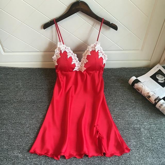 Women Nighties Night Suit Dress Summer Sexy Nightgowns Sleepwear Satin Nightgown Female Home Dress Elegant Nightwear Chest Pads