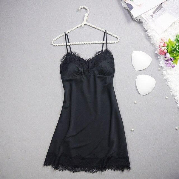 Nightgowns Sexy Mini Women Pijamas Sleepwear V-Neck Babydolls Summer Style Silk Lingerie Lace Dress Robe Pyjamas Women Nighties