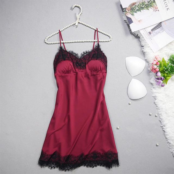 Nightgowns Sexy Mini Women Pijamas Sleepwear V-Neck Babydolls Summer Style Silk Lingerie Lace Dress Robe Pyjamas Women Nighties
