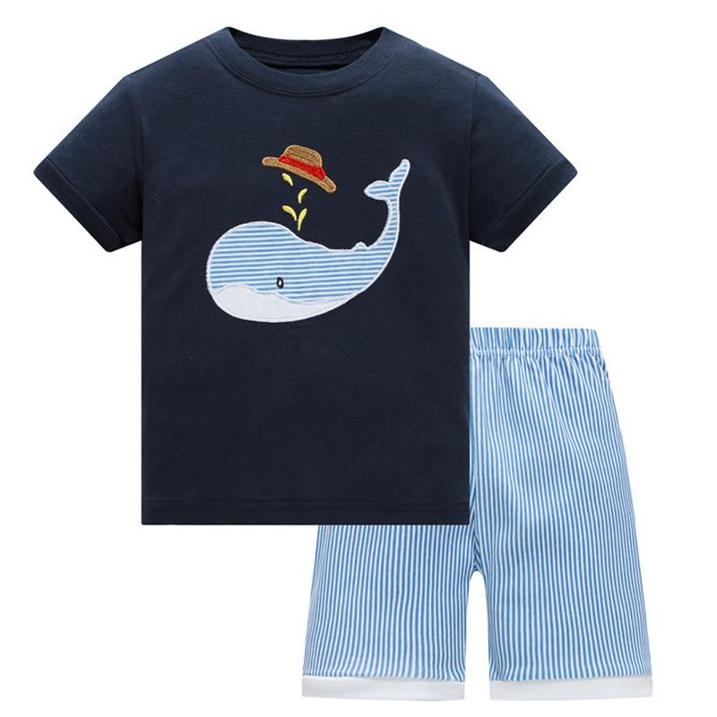 Summer Baby kids Pajamas Set 100% Cotton Children Short Sleeve sleepwear  Cartoon Shark pattern Boys pyjamas girls home suit