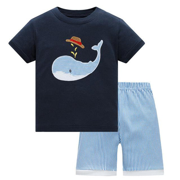 Summer Baby kids Pajamas Set 100% Cotton Children Short Sleeve sleepwear  Cartoon Shark pattern Boys pyjamas girls home suit