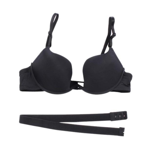 Women Fashion Sexy Bra Deep U Low Cut Super Push Up Backless Bra Solid