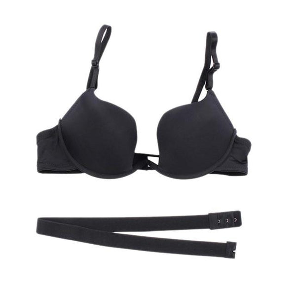 Women Fashion Sexy Bra Deep U Low Cut Super Push Up Backless Bra Solid