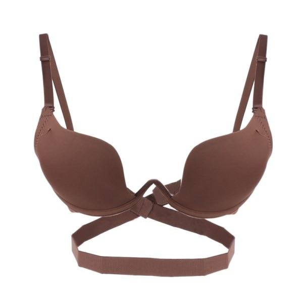 Women Fashion Sexy Bra Deep U Low Cut Super Push Up Backless Bra Solid