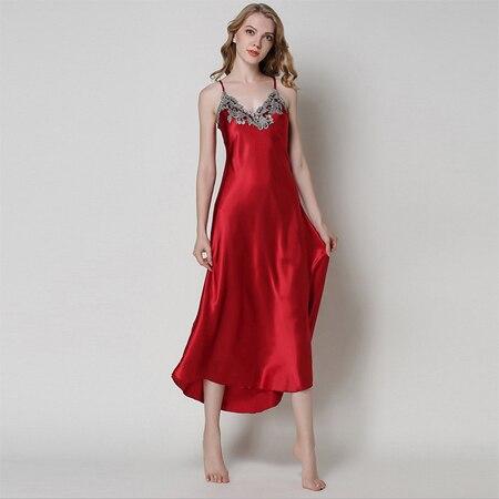 Ladies Sexy Silk Satin Nightgown Sleeveless Nighties Long Nightdress V-neck Sleep Shirt Summer Night Dress Nightwear For Women