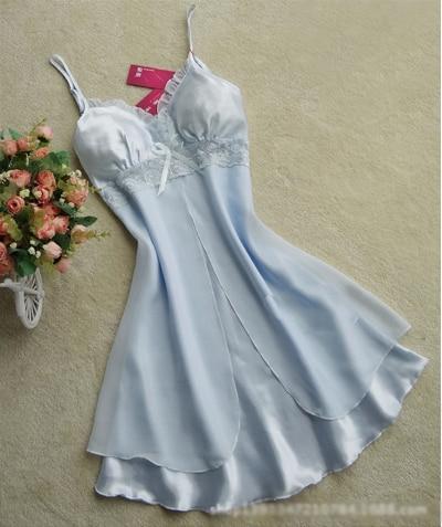 Women Sexy Silk Satin Night Gown Sleeveless Nightdress Lace Sleep Dress V-neck Nighties Night Shirt Fashion Sleepwear Nightwear