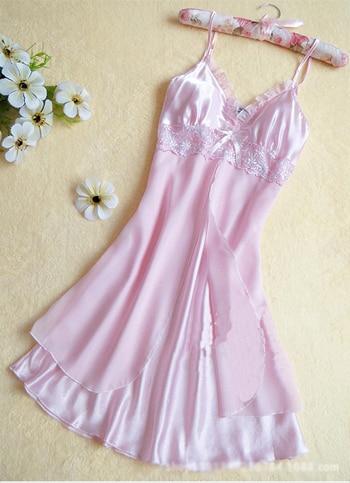 Women Sexy Silk Satin Night Gown Sleeveless Nightdress Lace Sleep Dress V-neck Nighties Night Shirt Fashion Sleepwear Nightwear