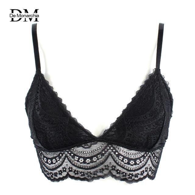 De Monarchia Women Sexy Lace Halter Bralette Unlined Underwear Bras Intimate Tops Ultrathin Bra Crop Top Floral 3/4 Cups