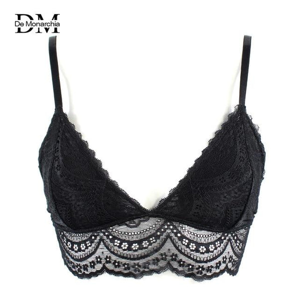 De Monarchia Women Sexy Lace Halter Bralette Unlined Underwear Bras Intimate Tops Ultrathin Bra Crop Top Floral 3/4 Cups
