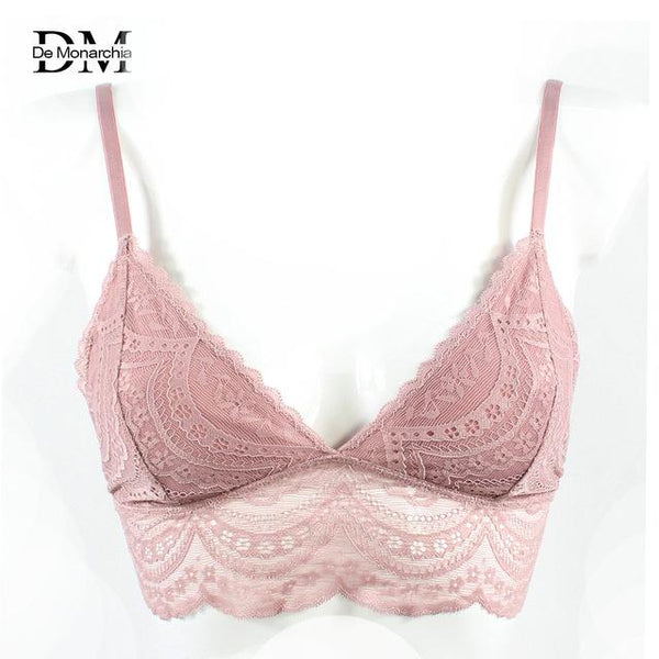 De Monarchia Women Sexy Lace Halter Bralette Unlined Underwear Bras Intimate Tops Ultrathin Bra Crop Top Floral 3/4 Cups