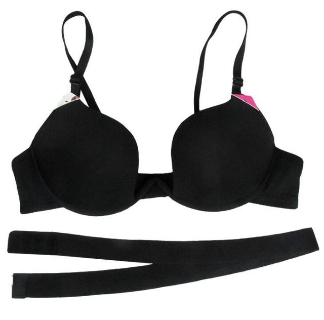 New Hot Sexy Bra Push Up U Plunge Bra Of Underwear Women D Cup Seamless Half Cup Bra And Brief Dress Lingerie Halter Solid Black