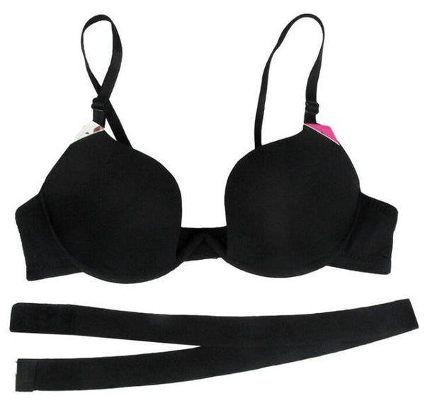New Hot Sexy Bra Push Up U Plunge Bra Of Underwear Women D Cup Seamless Half Cup Bra And Brief Dress Lingerie Halter Solid Black