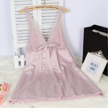 Ladies Sexy Silk Satin Nightgown Lace Nightdress Sleeveless Nighties V-neck Night dress Summer Sleep Dress Nightwear For Women