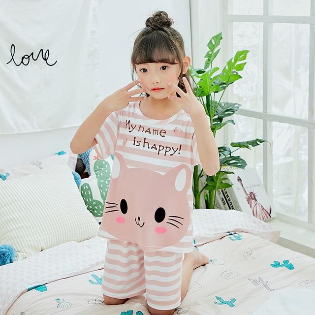 Factory Wholesale Summer 2018 New Children Boys Girls Kids Clothing Sets Cartoon Suit Sleepwear Short Sleeve Cartoon Pajamas Set