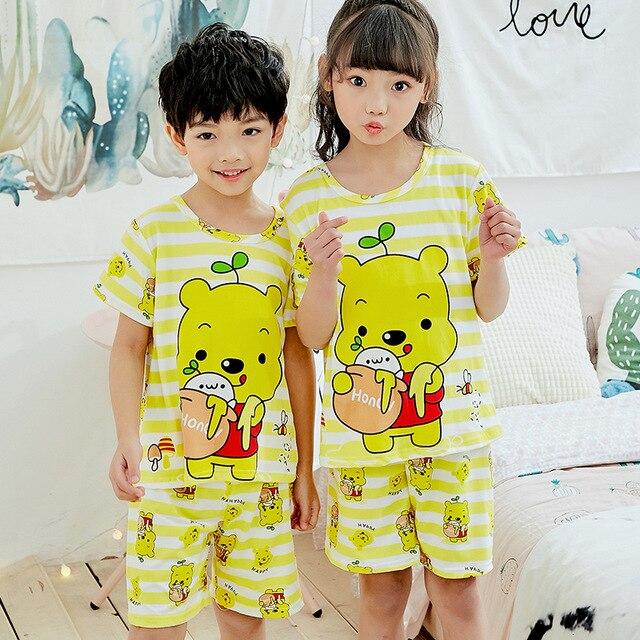 Factory Wholesale Summer 2018 New Children Boys Girls Kids Clothing Sets Cartoon Suit Sleepwear Short Sleeve Cartoon Pajamas Set