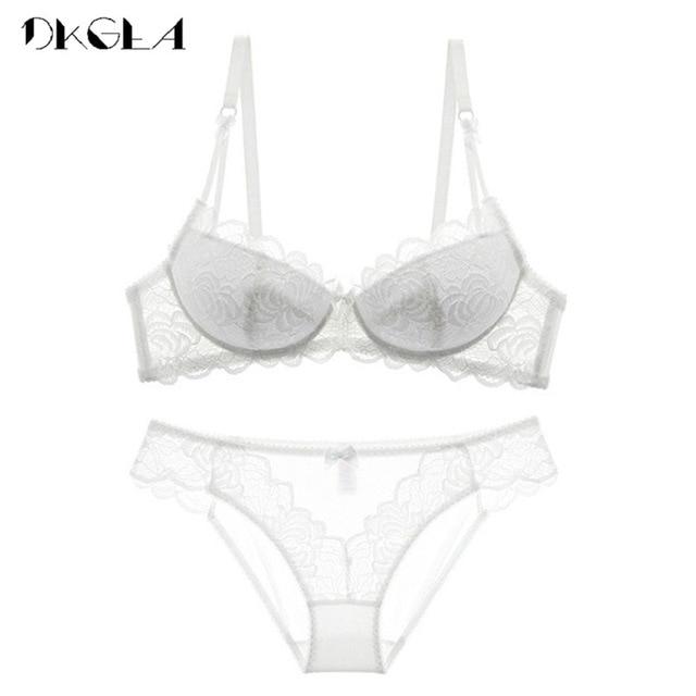 Comfortable Thin Cotton Women Underwear Sexy Bra Set Plus Size C D Cup Embroidery Brassiere Push Up Bras Lace Lingerie Set Black